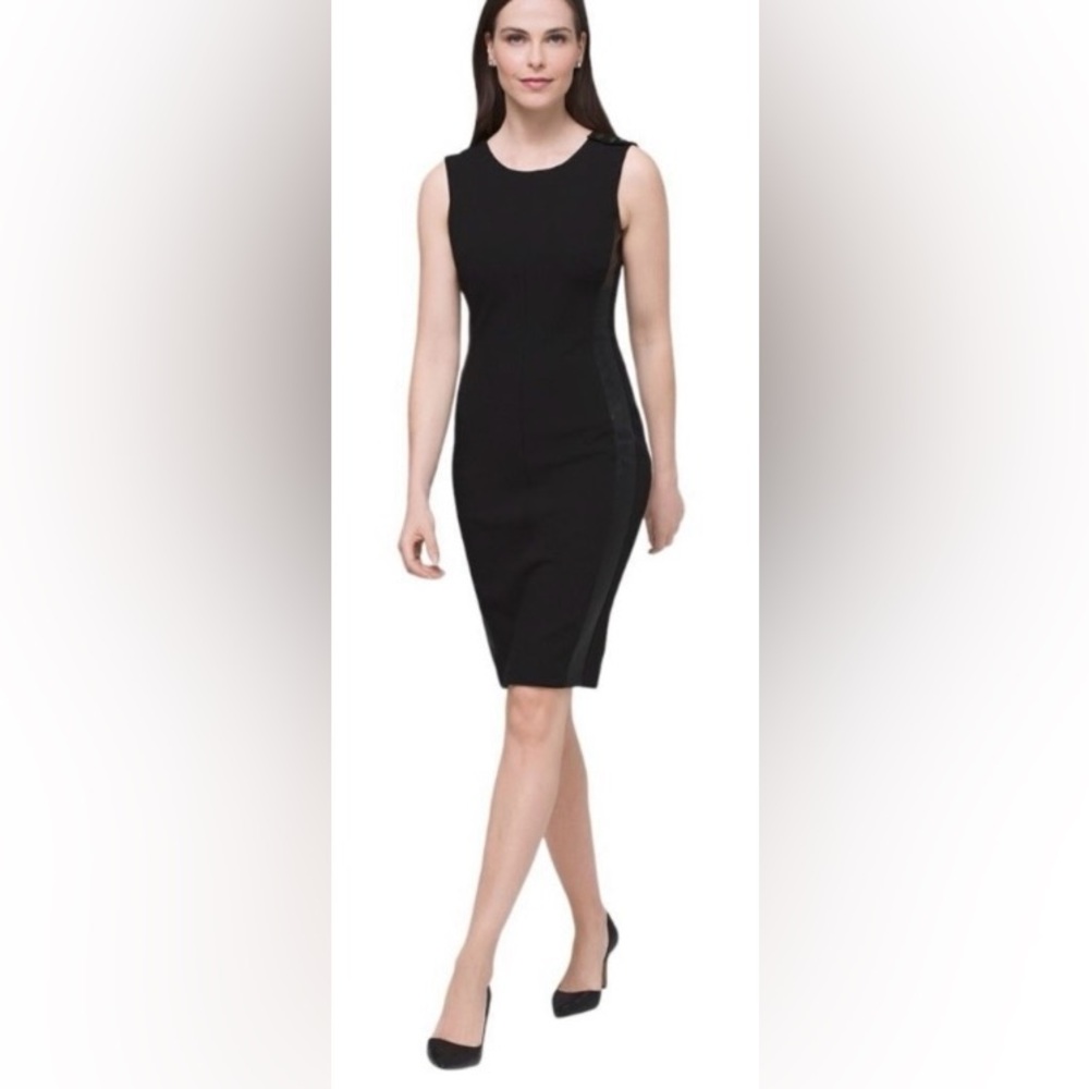 White House Black Market Body Perfecting Faux Leather Trim Sheath Dress. Size 0.